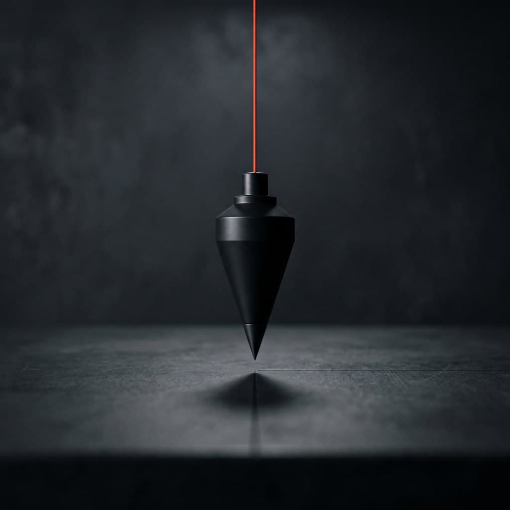 A plumb line hanging true against the work